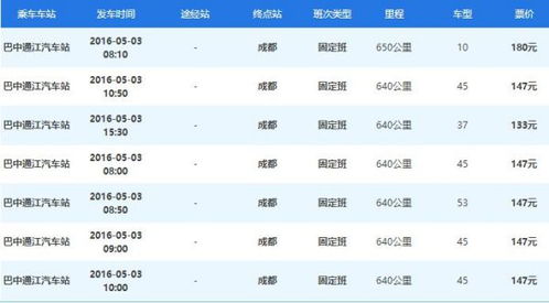 通江至成都汽车票多少
